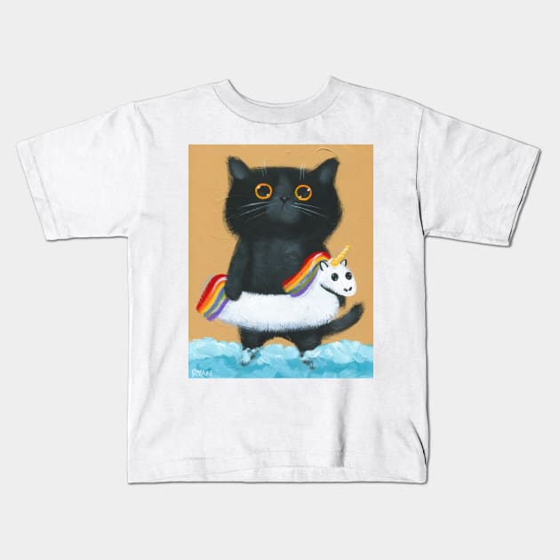 Kitty At The Beach 3 Kids T-Shirt by KilkennyCat Art